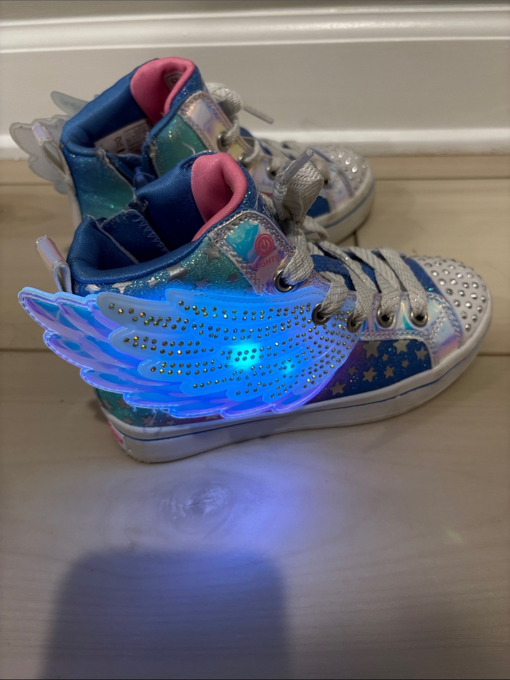 Skechers Kids High-Top Sneakers - Blue, Pink, Teal, Silver - Picture 6 of 8